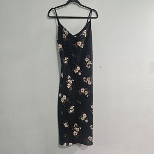 NEW silk inspired cocktail dress floral elegant side slit below knee cowl neck